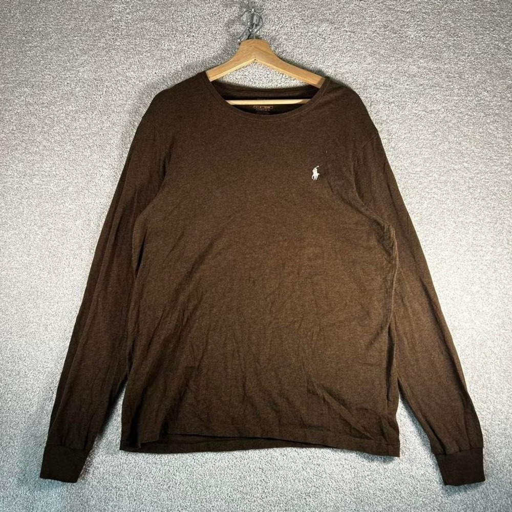Men's Polo Ralph Lauren brown with white pony slim fit long sleeve tshirt